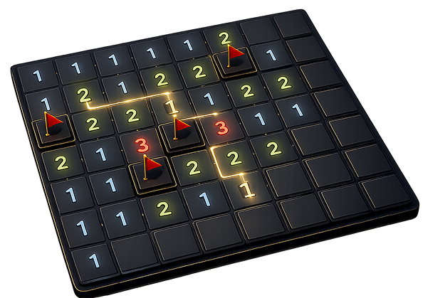 Mine Fields game board showing numbered tiles